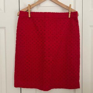 J. Crew Red Eyelet Pencil Skirt